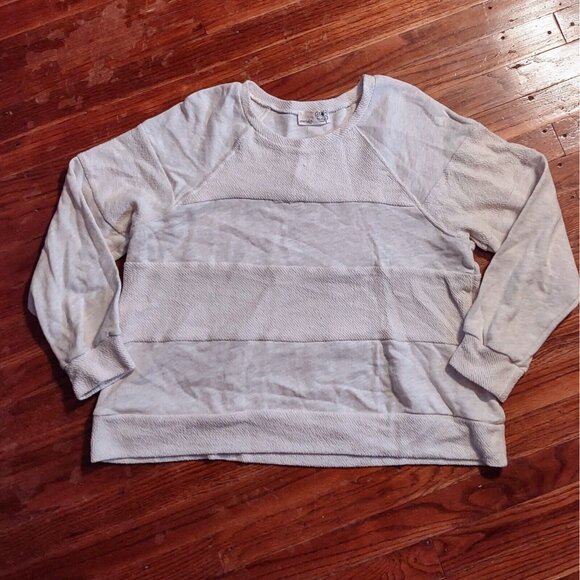 Everleigh Tonal Stripe French Terry Sweatshirt Oatmeal Stripe Women Size… - Picture 8 of 9